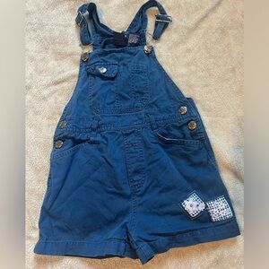 vintage little girls shortall’s overalls size xs (4/5) navy blue floral detail
